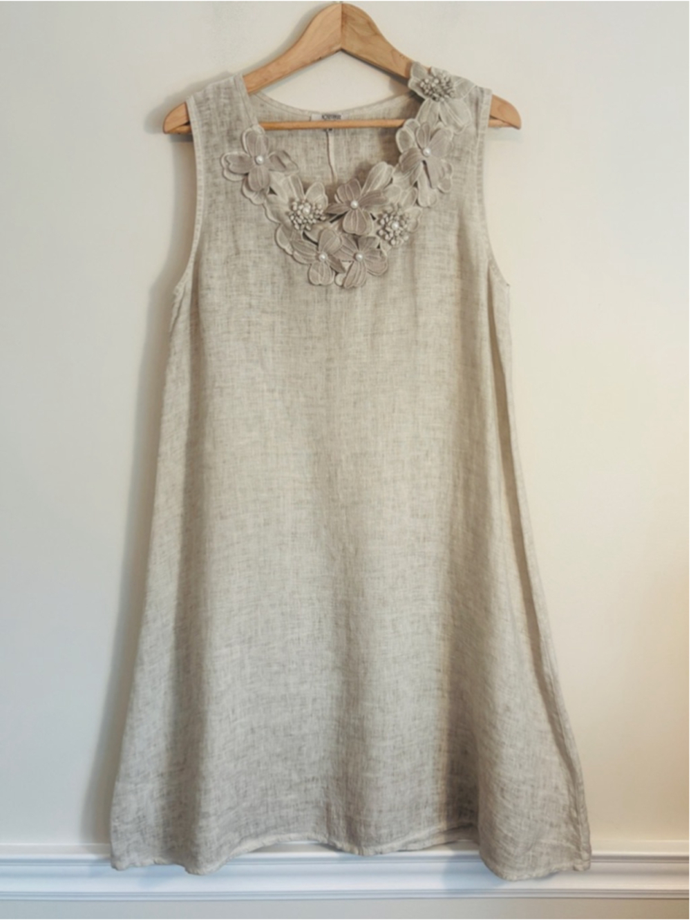 ROSEMARINE Womens Made In Italy Beige Linen Sleeveless Shift Dress Size Medium